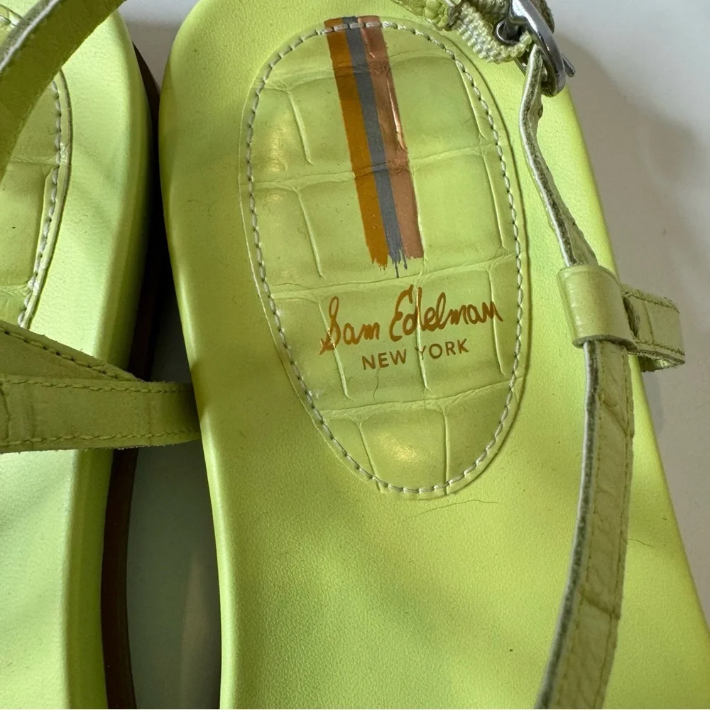 Sam Edelman Womens Kiwi Green Leather Buckle Flat T Strap Sandals Sz 8